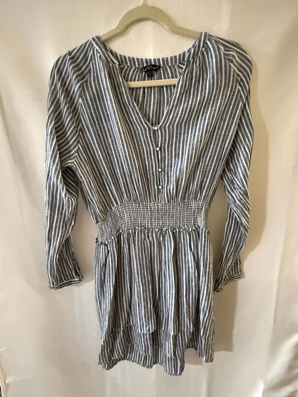 Velvet Heart Striped Long Sleeve Smocked Waist Mini Dress